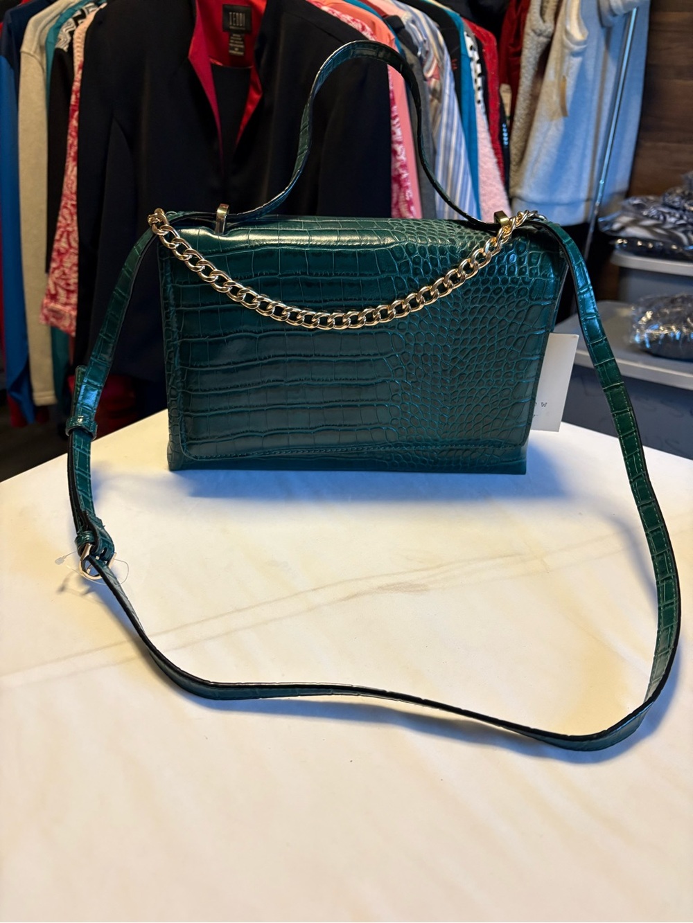 a new day Emerald Green Croc-Embossed Shoulder Bag with Gold Chain